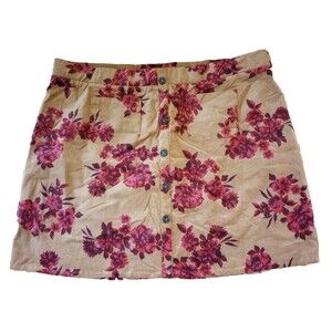 Torrid Size 4 Corduroy Skirt Brown Pink Floral Knee Length 4X 26 NWT Holiday
